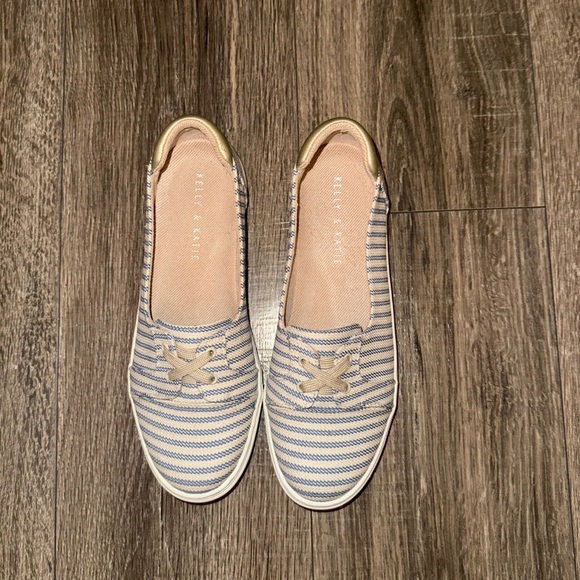Kelly & Katie Blue Striped Canvas Slip-On Sneakers - Picture 1 of 3